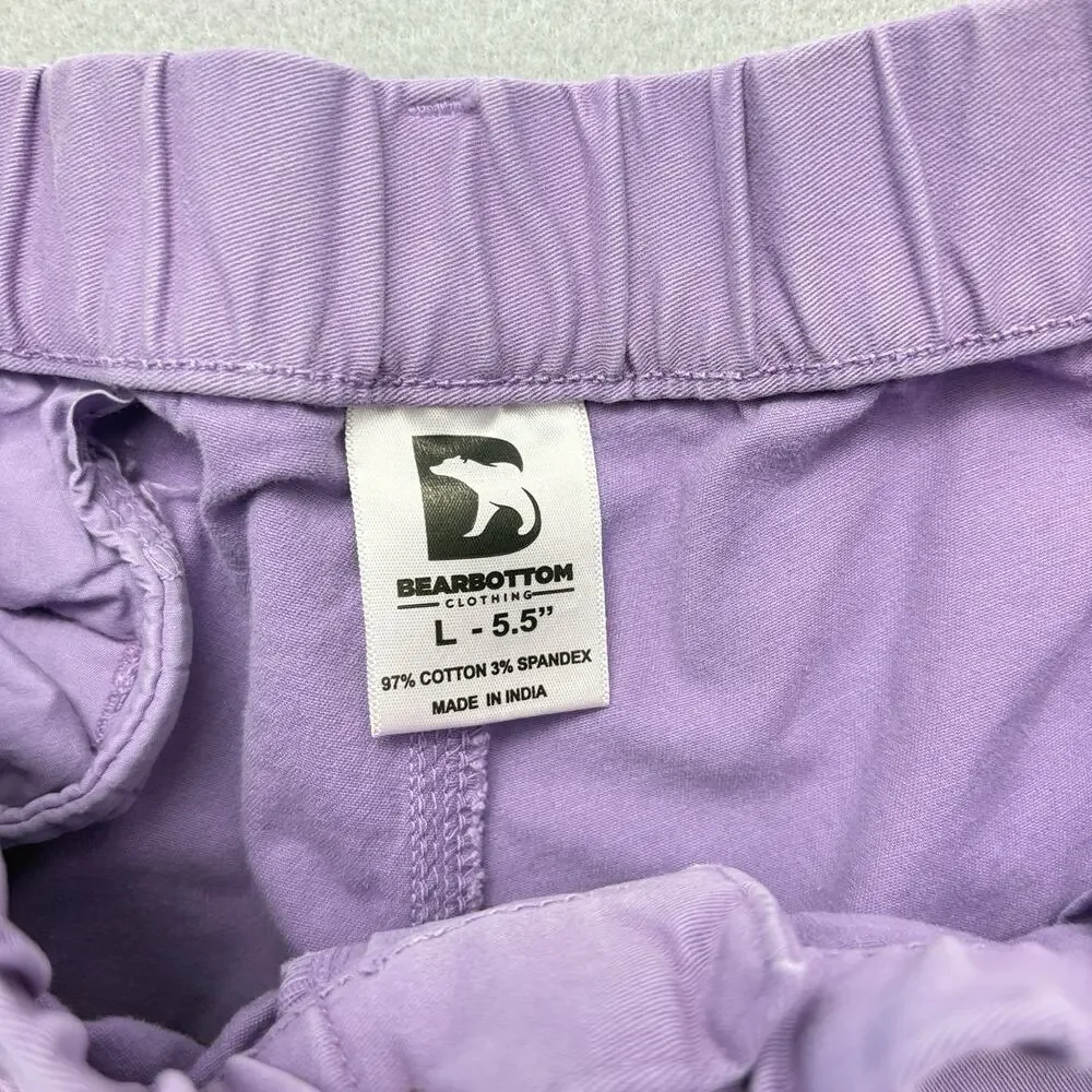 BearBottom Shorts Stretch Elastic Waist 5.5” Chino Shorts (2) Purple Teal Size L